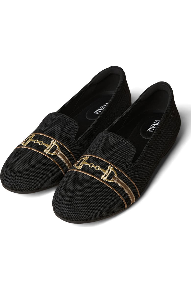 VIVAIA Round-Toe Embroidered Loafers, Alternate, color, Black - Horsebit