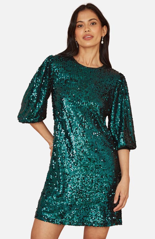 Yumi Balloon Sleeve Sequin Mini Dress In Animal Print