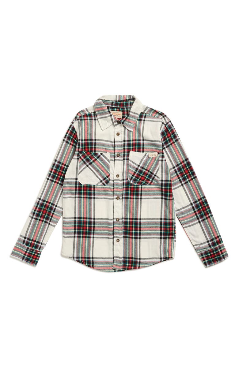 Weatherproof<sup>®</sup> Kids' Plaid Cotton Flannel Button-Up Shirt, Main, color, Egret