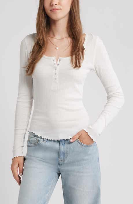 BP. Cotton Blend Pointelle Henley Top