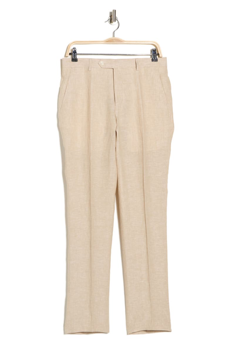 Flat Front Linen Trousers, Main, color, TAN PLAIN