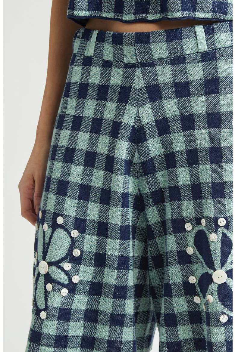 Gingham Flower Linen & Cotton Blend Jacquard Bermuda Shorts, Alternate, color, MINT/ MIDNIGHT
