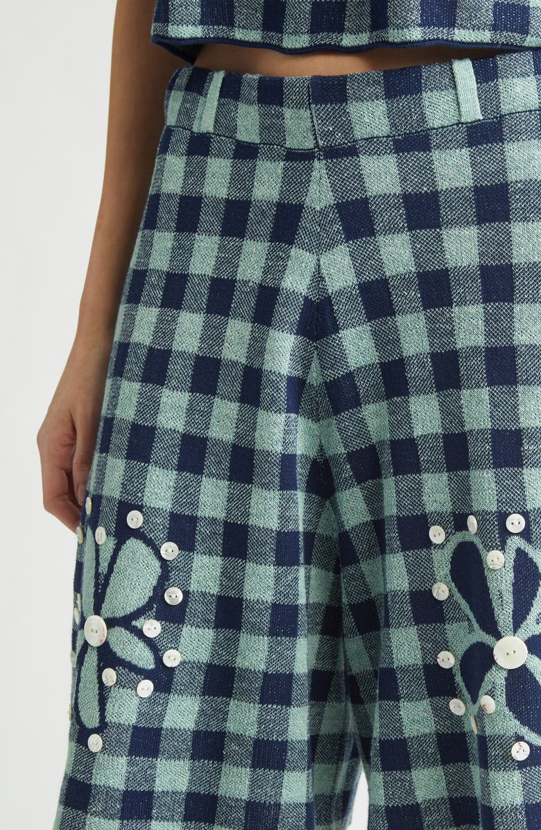 YanYan Gingham Flower Linen & Cotton Blend Jacquard Bermuda Shorts, Alternate, color, Mint/ Midnight