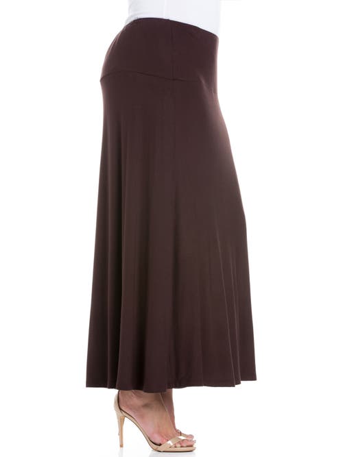 24seven Comfort Apparel Plus Size Comfortable Fit Elastic Waist Maxi Skirt In Brown