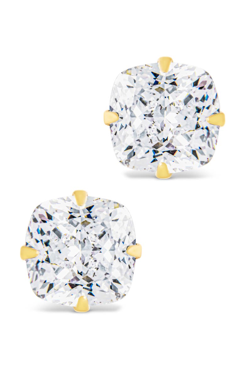 Cushion-Cut Cubic Zirconia Stud Earrings, Alternate, color, GOLD