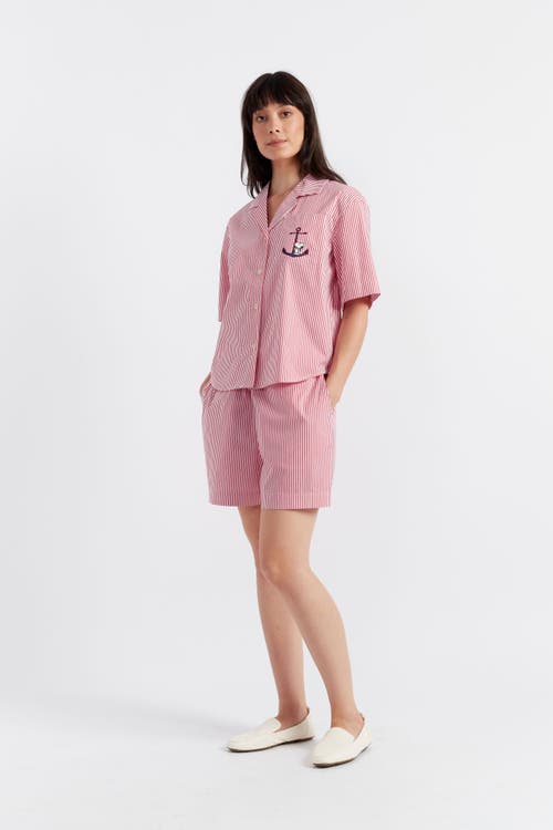 Chinti & Parker Snoopy Anchor Short Cotton Co-ord In Red/white
