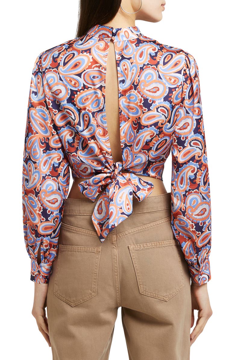 River Island Tie Back Long Sleeve Crop Top, Alternate, color, 