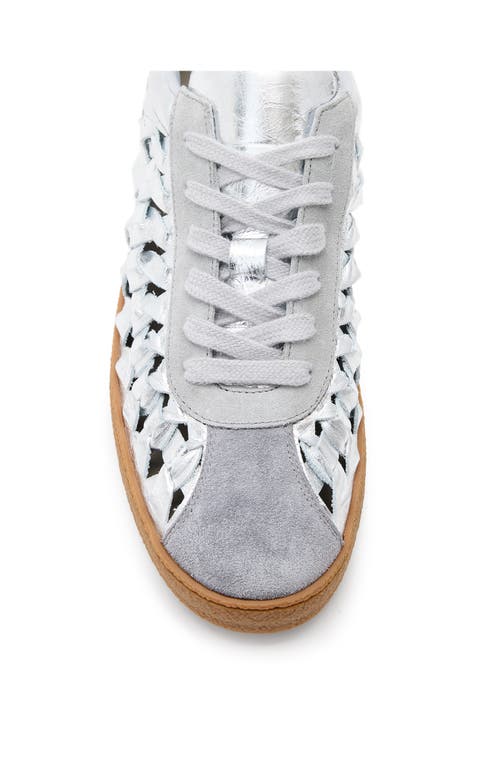 Allsaints Velma Low Top Round Toe Woven Leather Trainers In Silver/grey