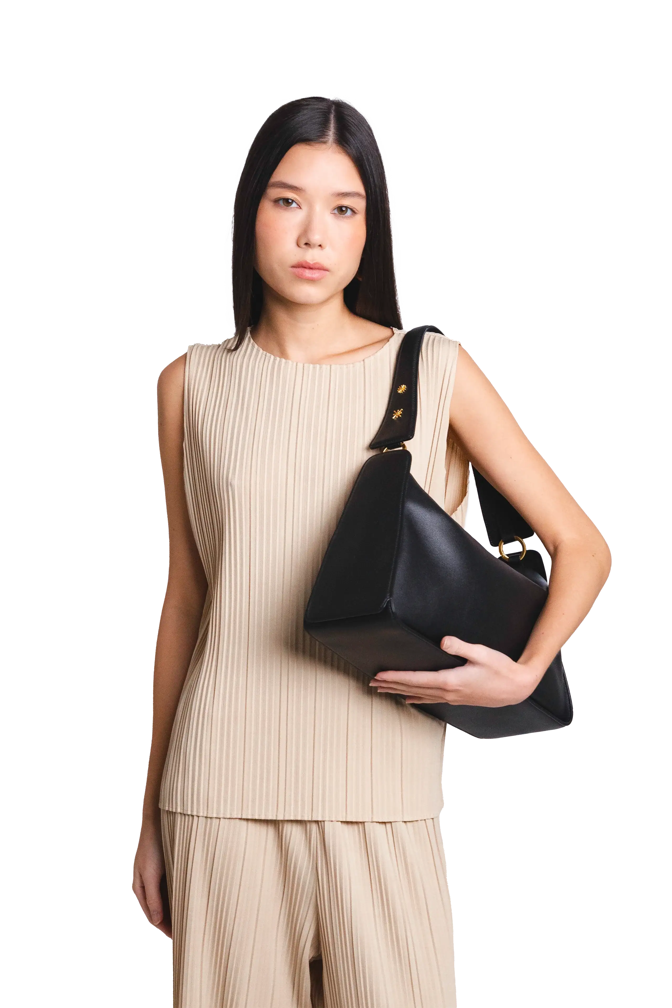 Esthera 10AM Maxi Leather Shoulder Bag, Alternate, color, Black