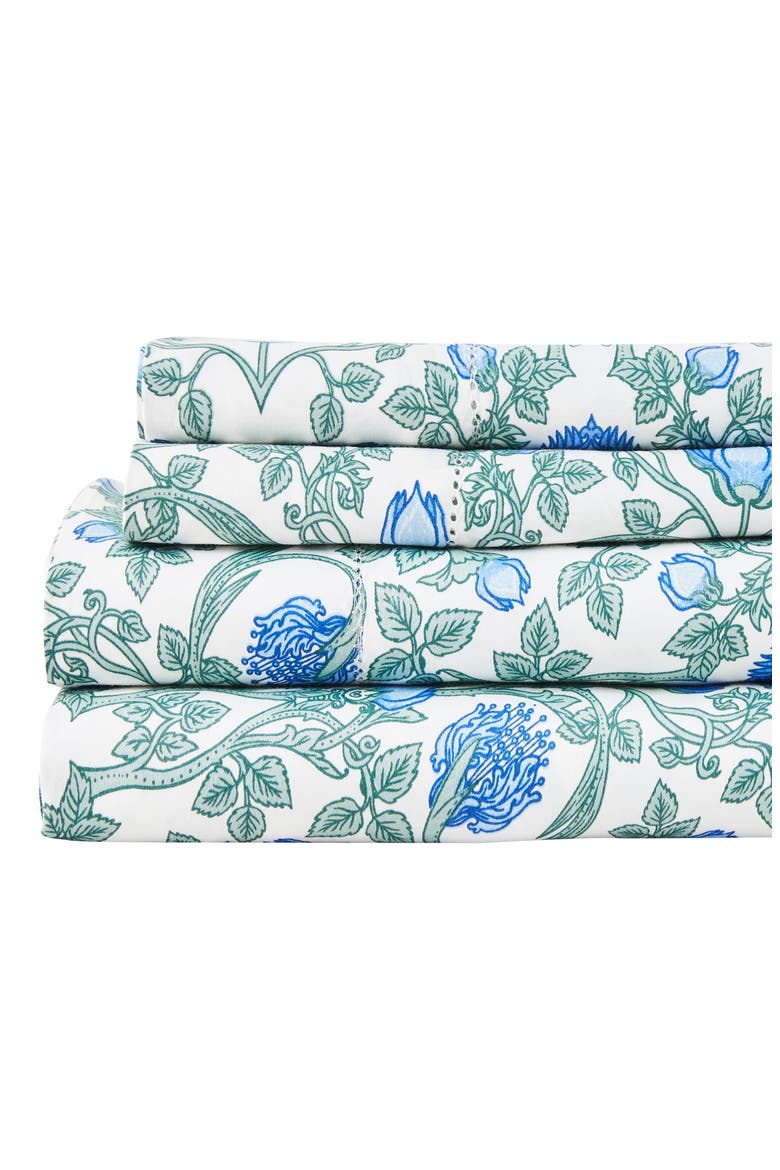 Floral 400 Thread Count Cotton Sheet Set, Alternate, color, BLUE