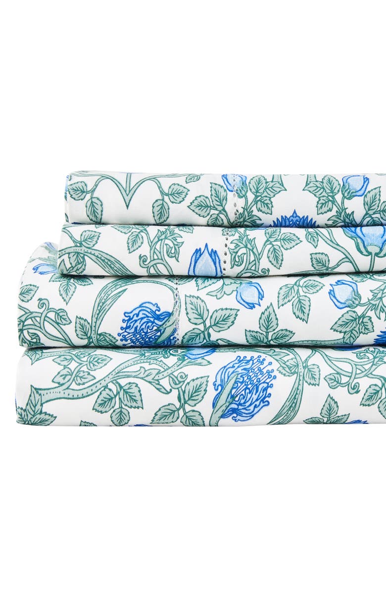 MELANGE HOME Floral 400 Thread Count Cotton Sheet Set, Alternate, color, Blue