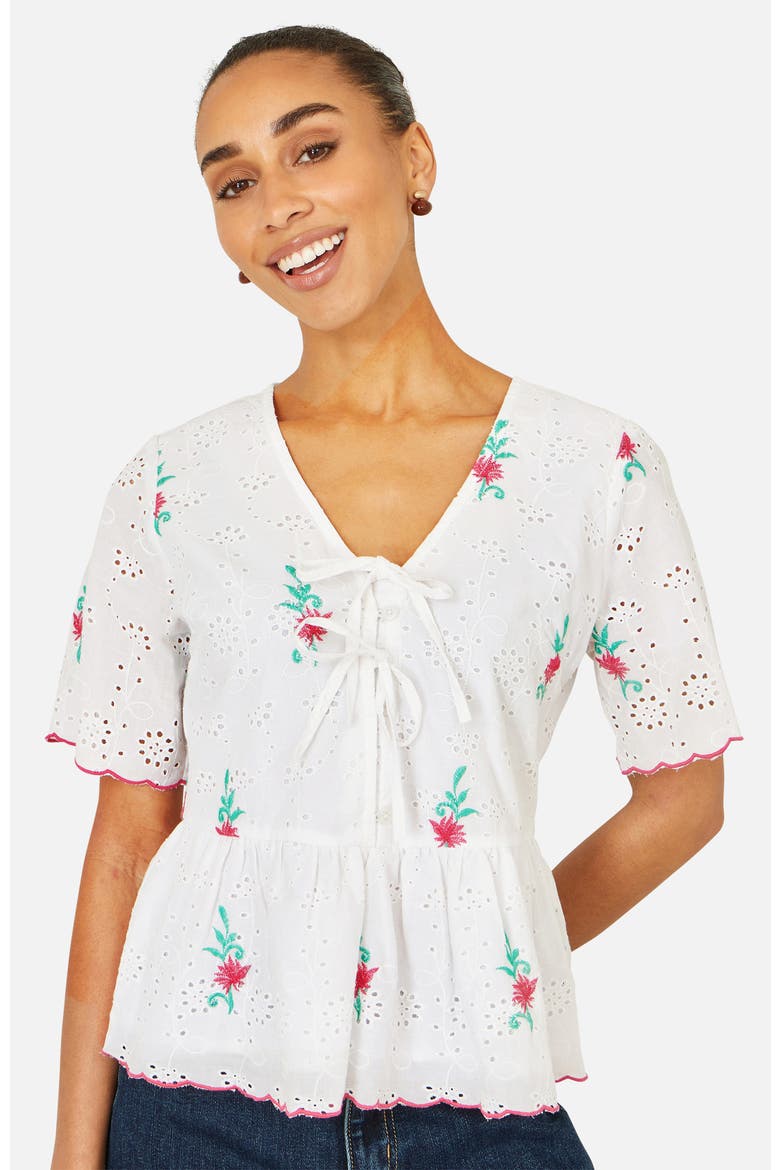 Broderie Anglaise Embroidered Tie Top, Main, color, White