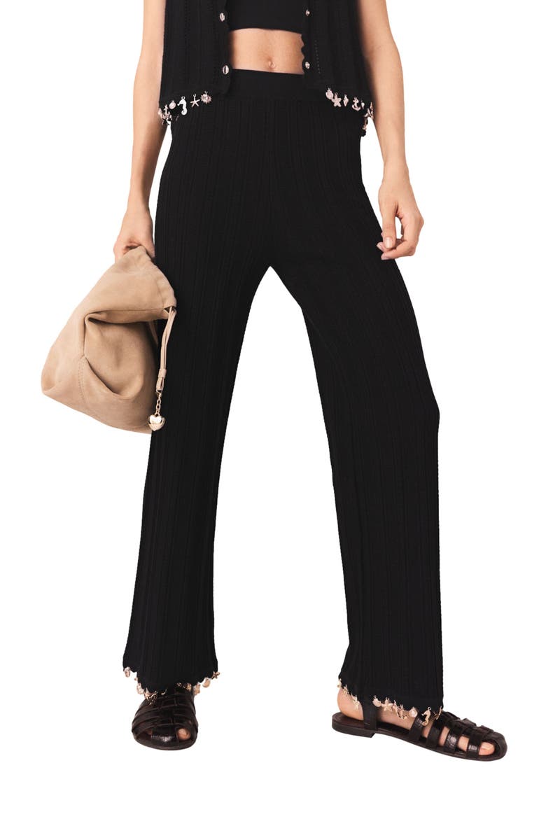 Jewelled knit trousers, Main, color, Black