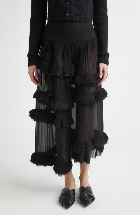 Shifted Chiffon Ruffle Skirt
