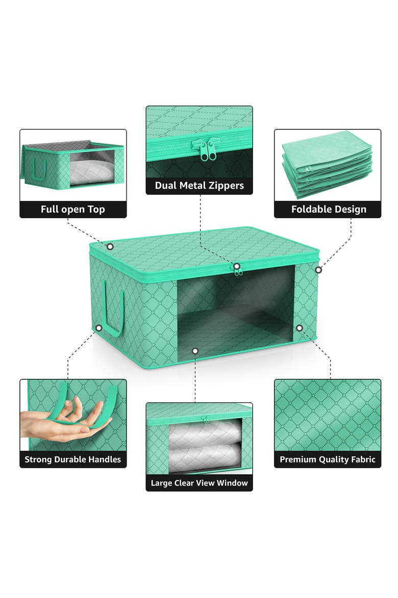 6-Pack Collapsible Zip Storage Bins, Alternate, color, TEAL