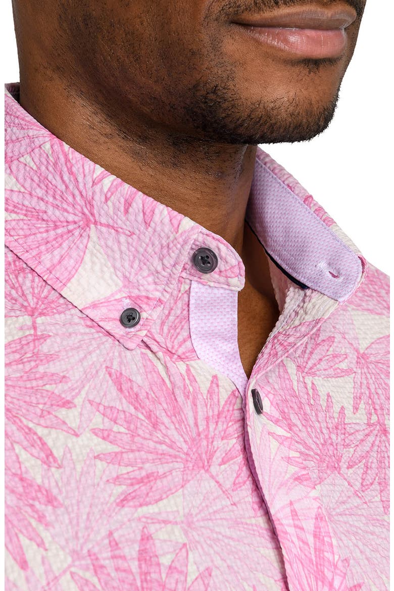 Palm Print Short Sleeve Seersucker Button-Up Shirt, Alternate, color, LIGHT PINK