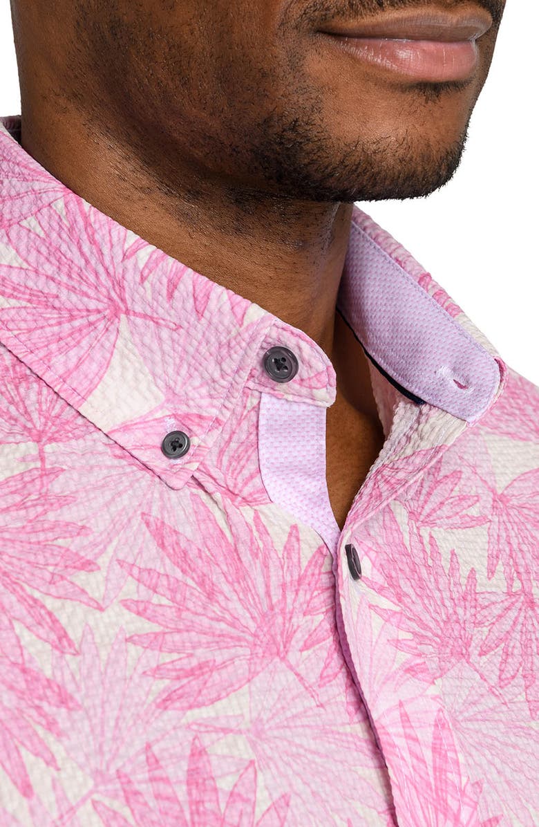 CONSTRUCT Palm Print Short Sleeve Seersucker Button-Up Shirt, Alternate, color, Light Pink