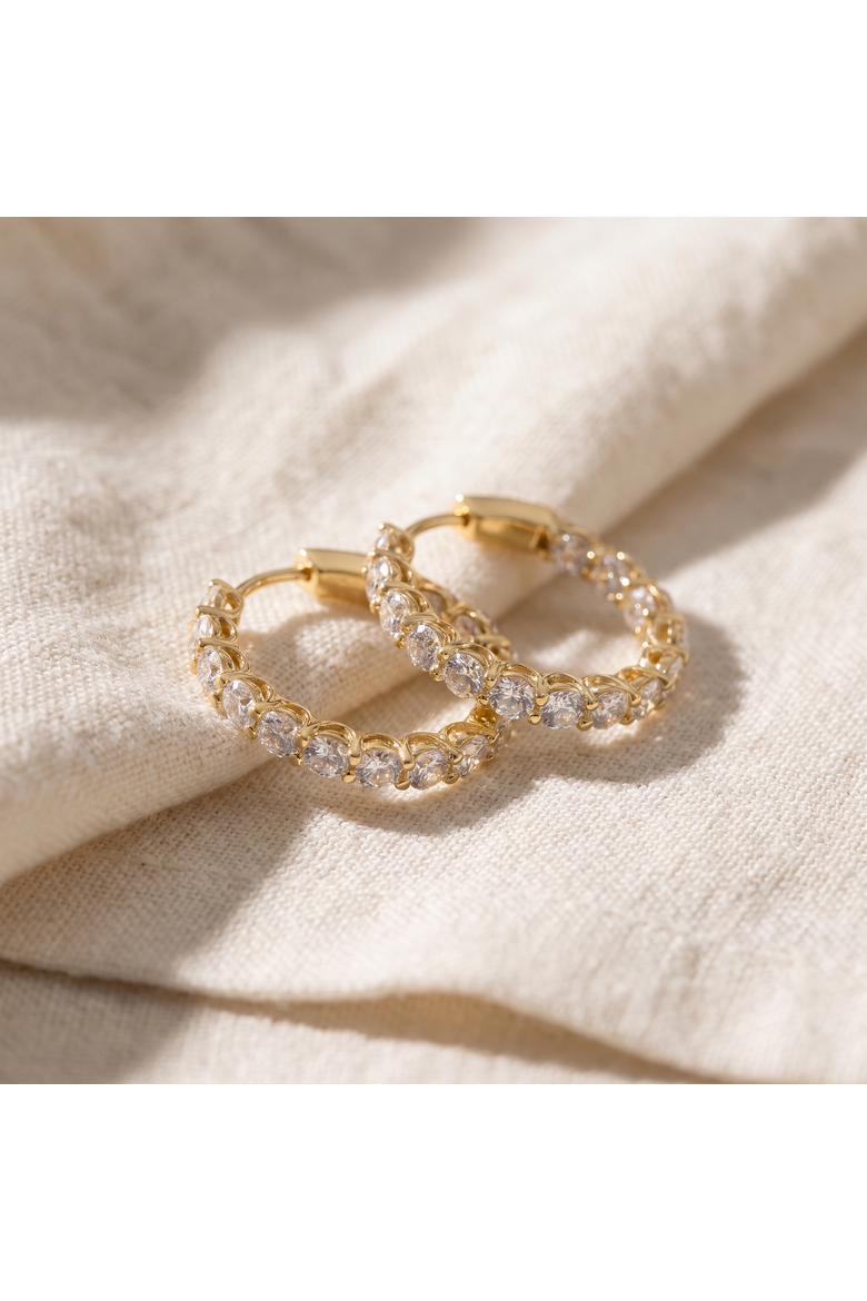 3Ct Round Diamond Hoops 14k Gold 1" Tall Lab Grown, Alternate, color, 14k Yellow Gold