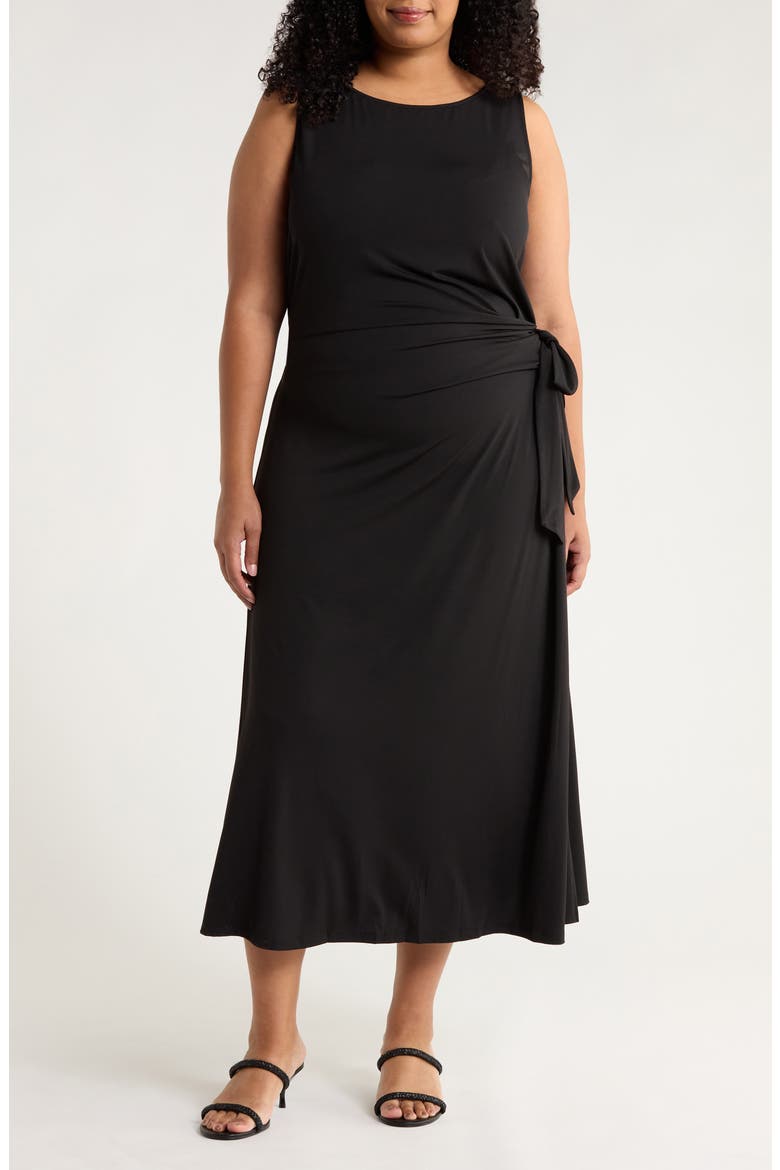 Amary Tie Waist Knit Midi Dress, Main, color, BLACK