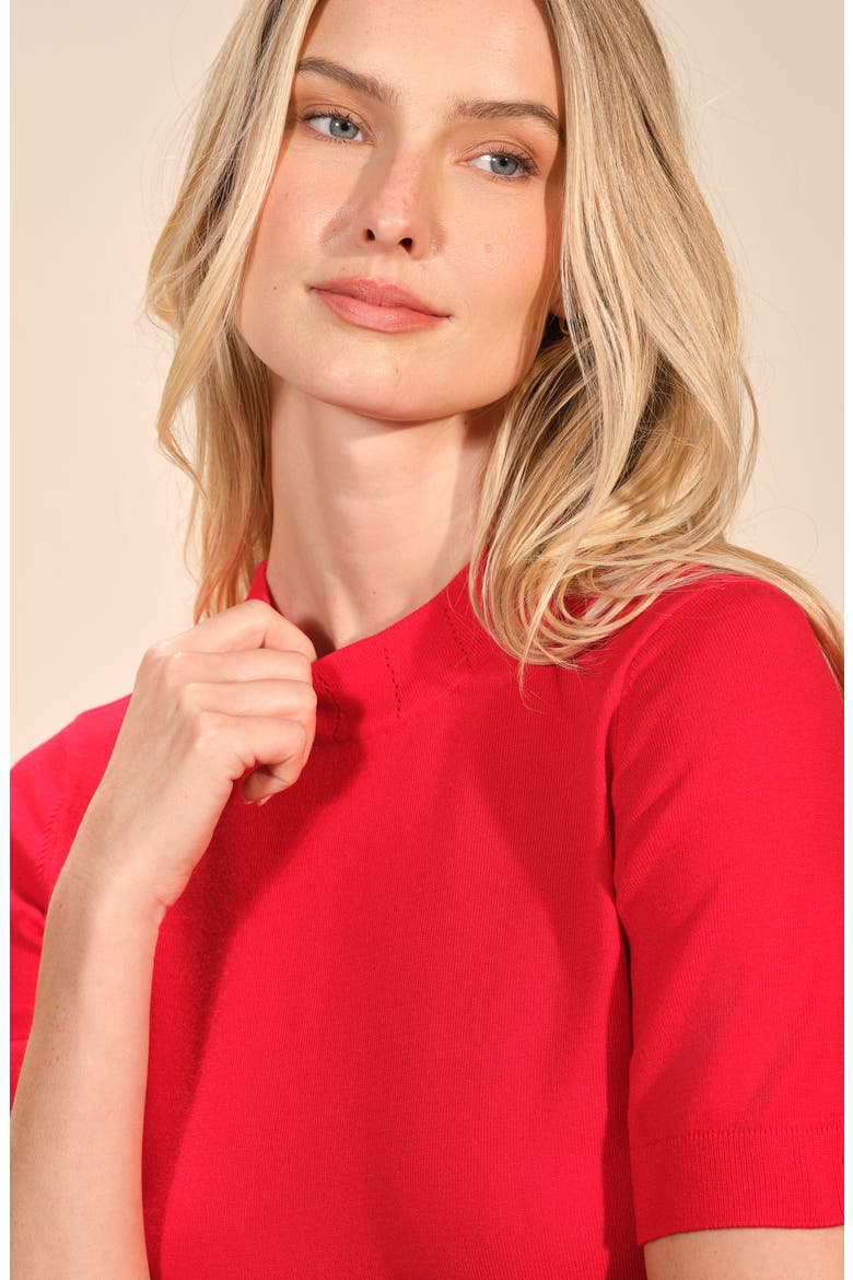 Mock Neck Short Sleeve Sweater, Alternate, color, FIERY RED