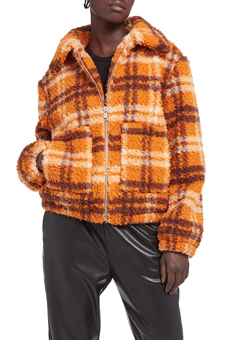 Women's Francis Faux Shearling Jacket, Main, color, BUTTERNUT PLAID