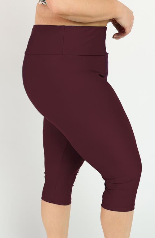 Calypsa Plus Size Capri Swim Leggings In Burgundy
