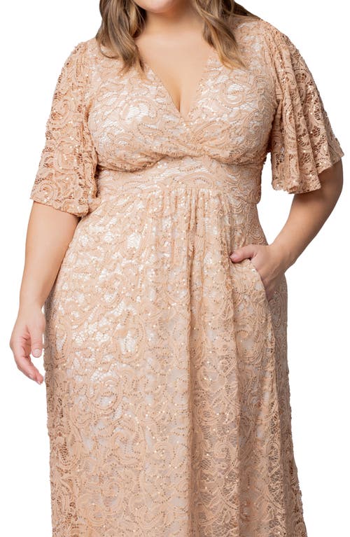 Kiyonna Luminous Sequin Lace A-line Gown In Champagne
