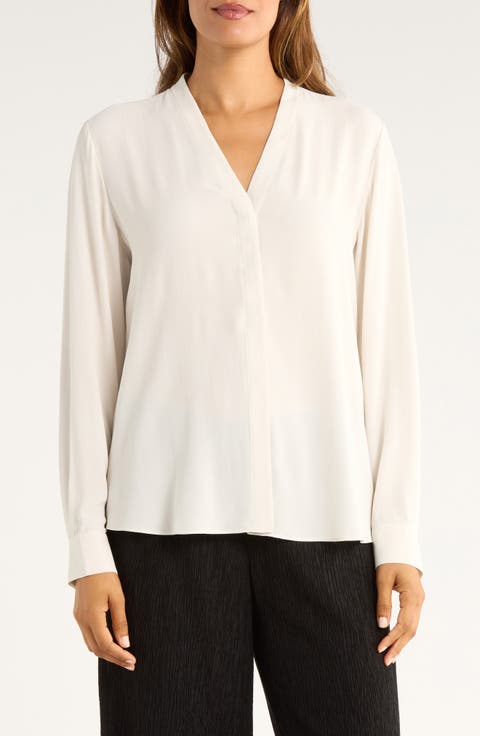 V-Neck Long Sleeve Silk Top