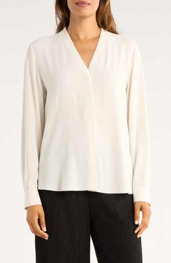 Eileen Fisher V-Neck Long Sleeve Silk Top