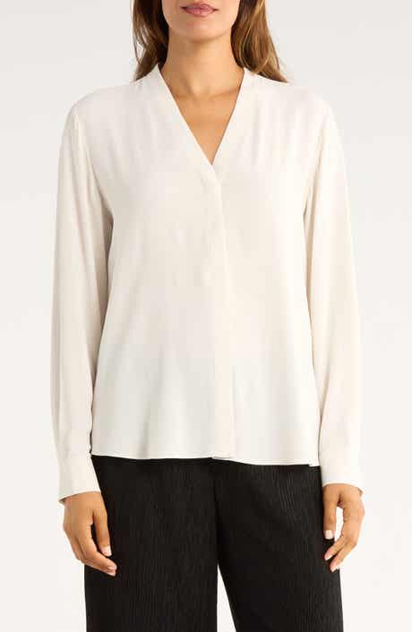 Eileen Fisher V-Neck Long Sleeve Silk Top