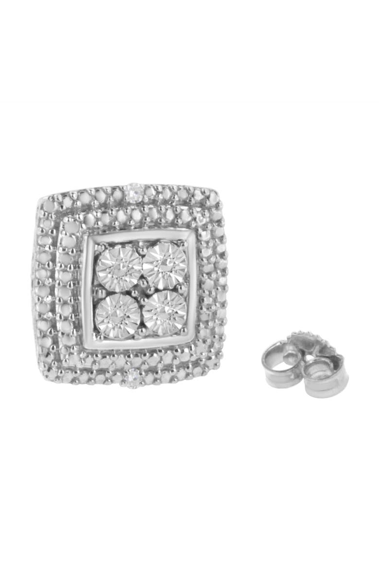 Haus of Brilliance Silver Diamond Accented Square Shaped Milgrain Stud Earrings, Alternate, color, White