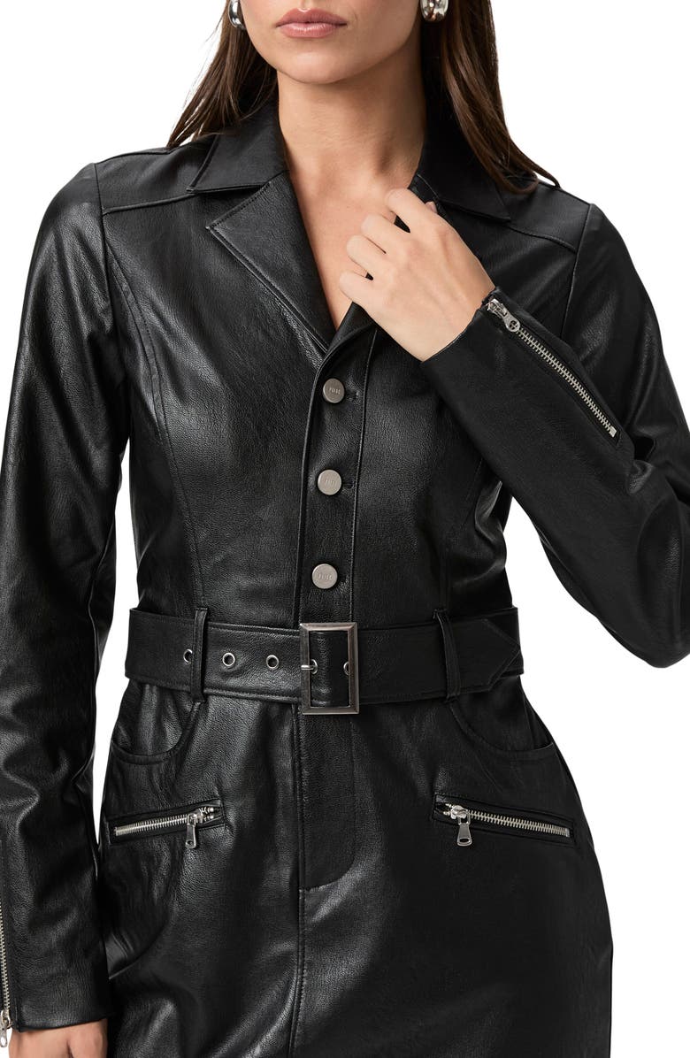 PAIGE Strada Moto Belted Long Sleeve Button Front Dress, Alternate, color, Black