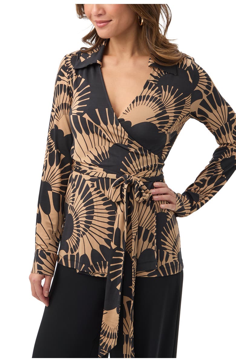 Trina Turk Makeba Printed Jersey Wrap Top, Alternate, color, Black/Camel