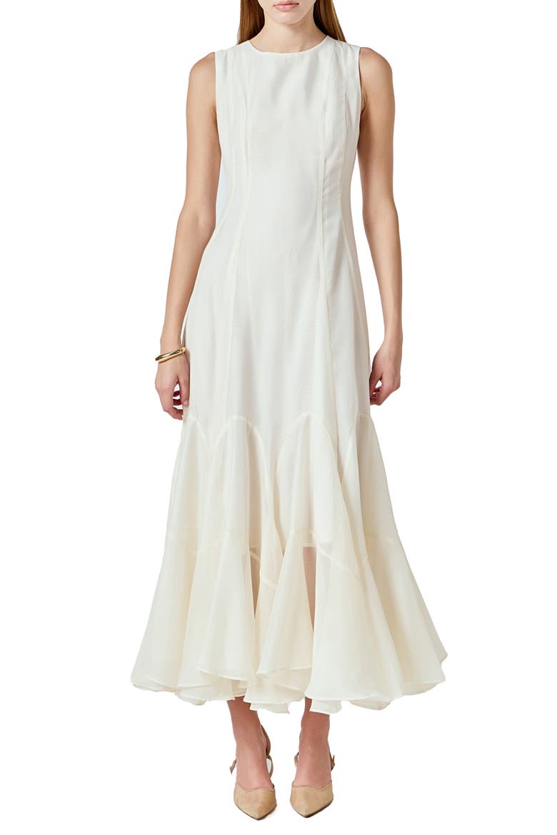 Godet Detail Maxi Dress, Main, color, BEIGE