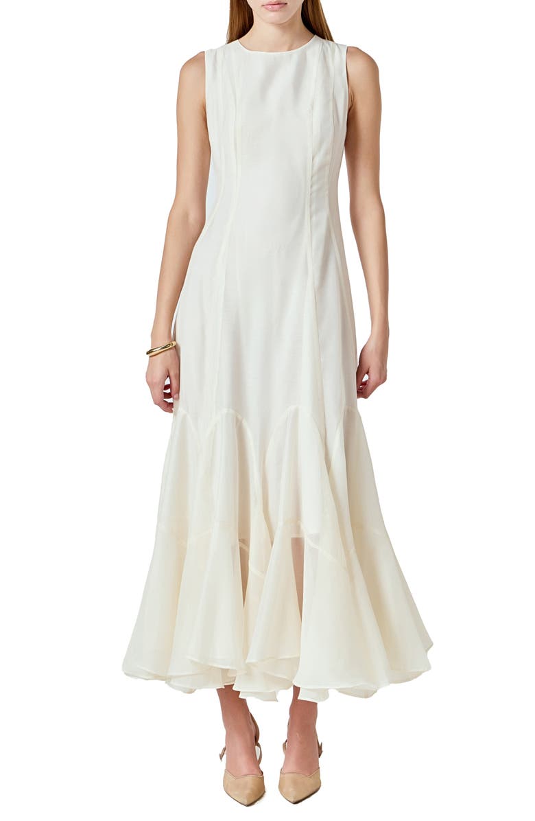 Endless Rose Godet Detail Maxi Dress, Main, color, Beige