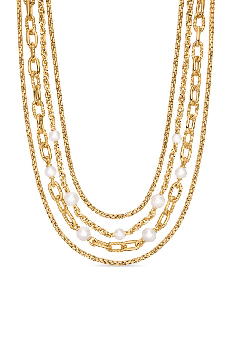 DY Madison® Pearl Multi Row Chain Necklace in 18K Yellow Gold with Pearls, Main, color, 18K YELLOW GOLD