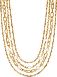 David Yurman DY Madison® Pearl Multi Row Chain Necklace in 18K Yellow Gold with Pearls