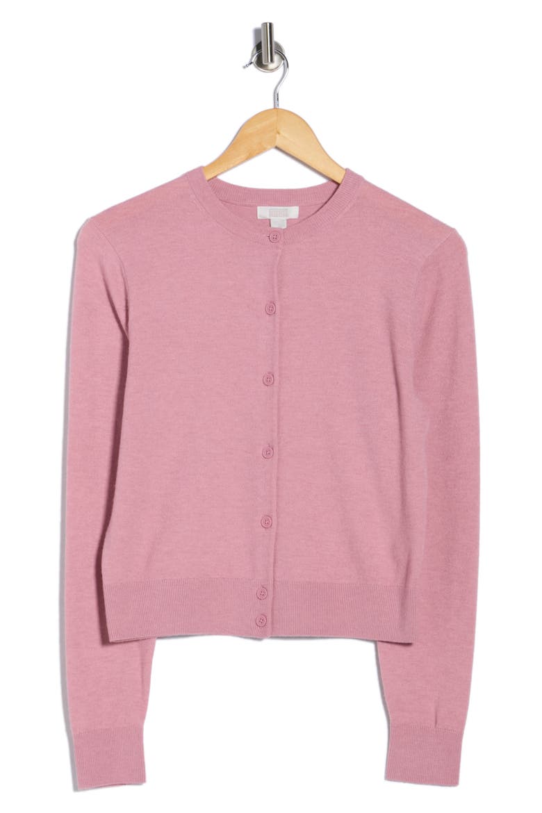 Crewneck Cardigan, Alternate, color, PINK FOXGLOVE