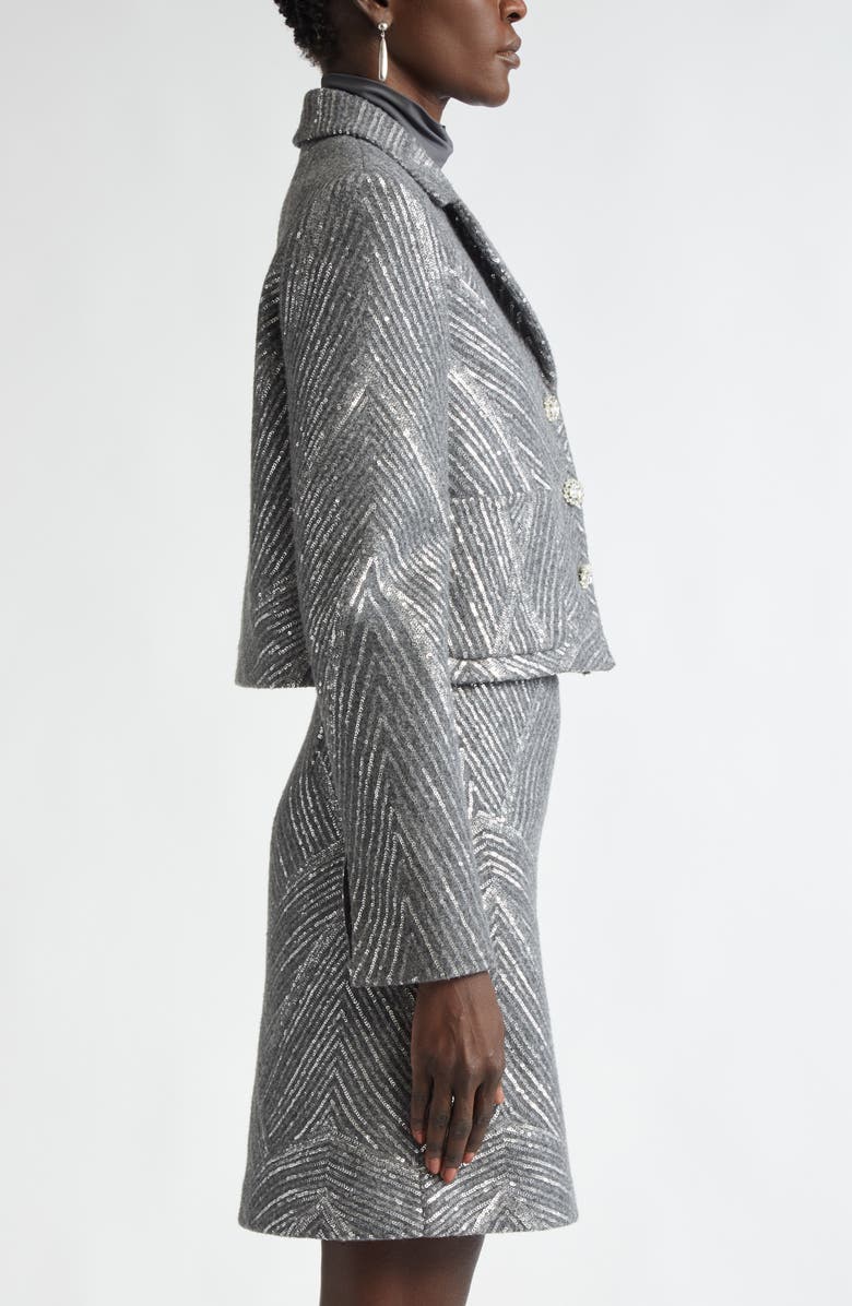 ST. JOHN Sequin Chevron Embellished Jacket, Alternate, color, Grey Melange/ Silver