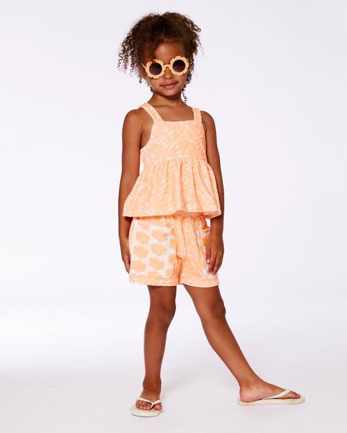 Deux Par Deux Girl's Printed Terry Tank Top And Shorts Set Vibrant Orange And White In Vibrant Orange And White