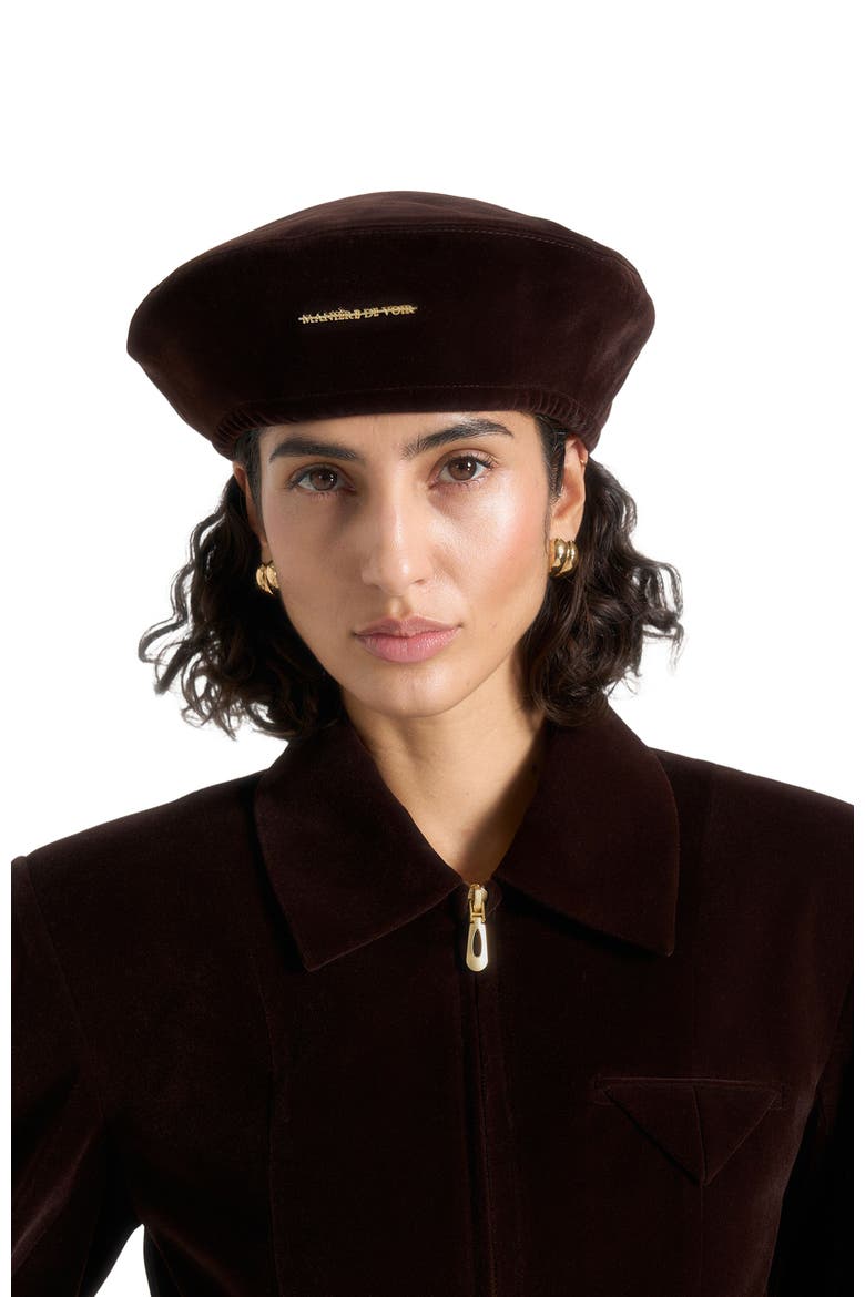Anya Velvet Beret, Alternate, color, Brown