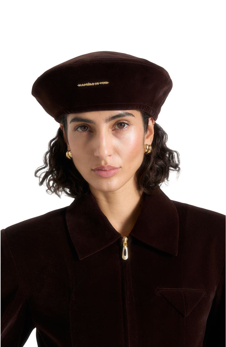Manière De Voir Anya Velvet Beret, Alternate, color, Brown