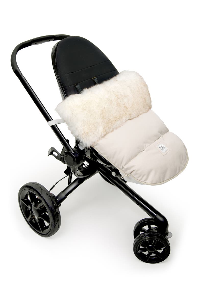 PlushPOD Tundra Water Repellent Faux Fur Lined Car Seat/Stroller Bunting, Alternate, color, BEIGE HEATHER WHITE FUR