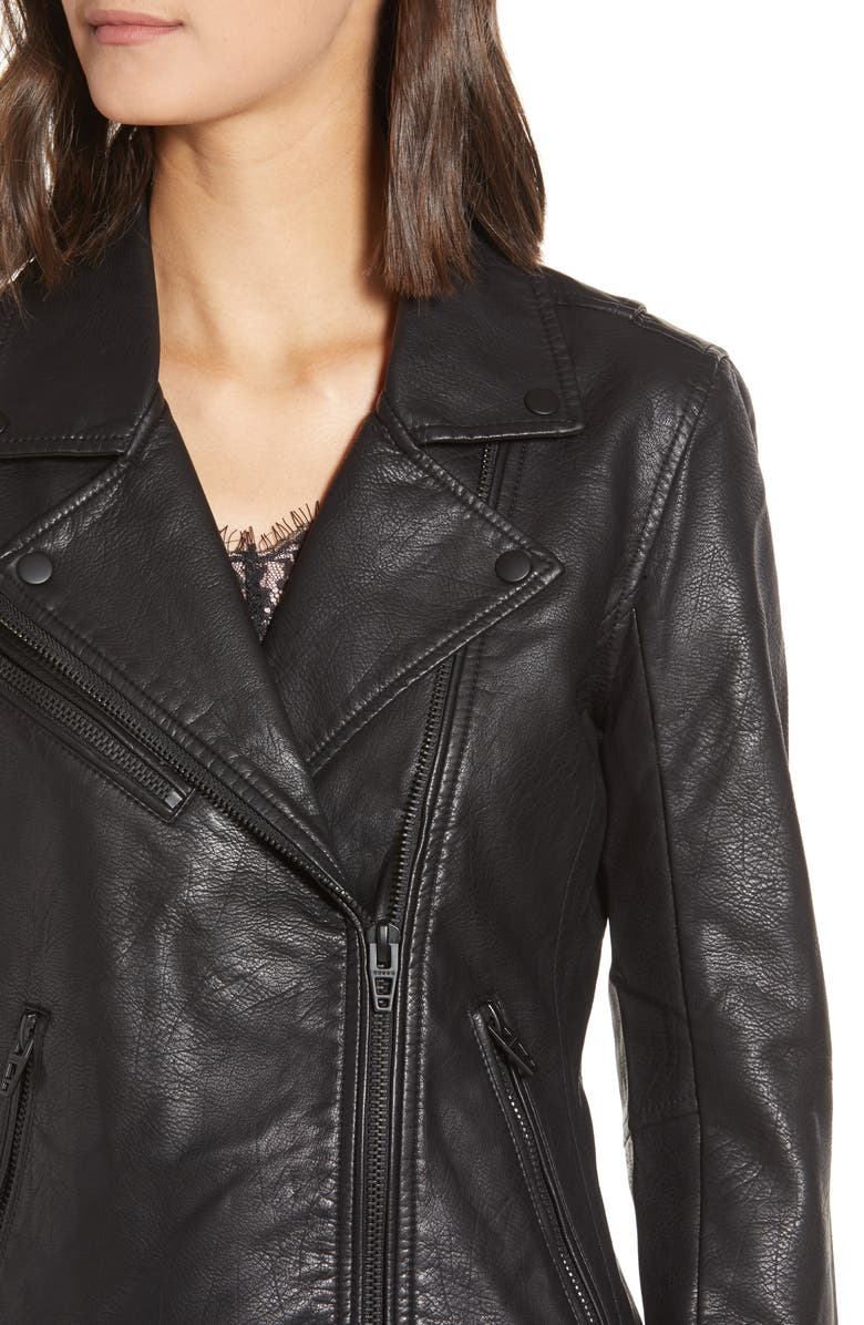 BLANKNYC Faux Leather Moto Jacket, Alternate, color, Onyx