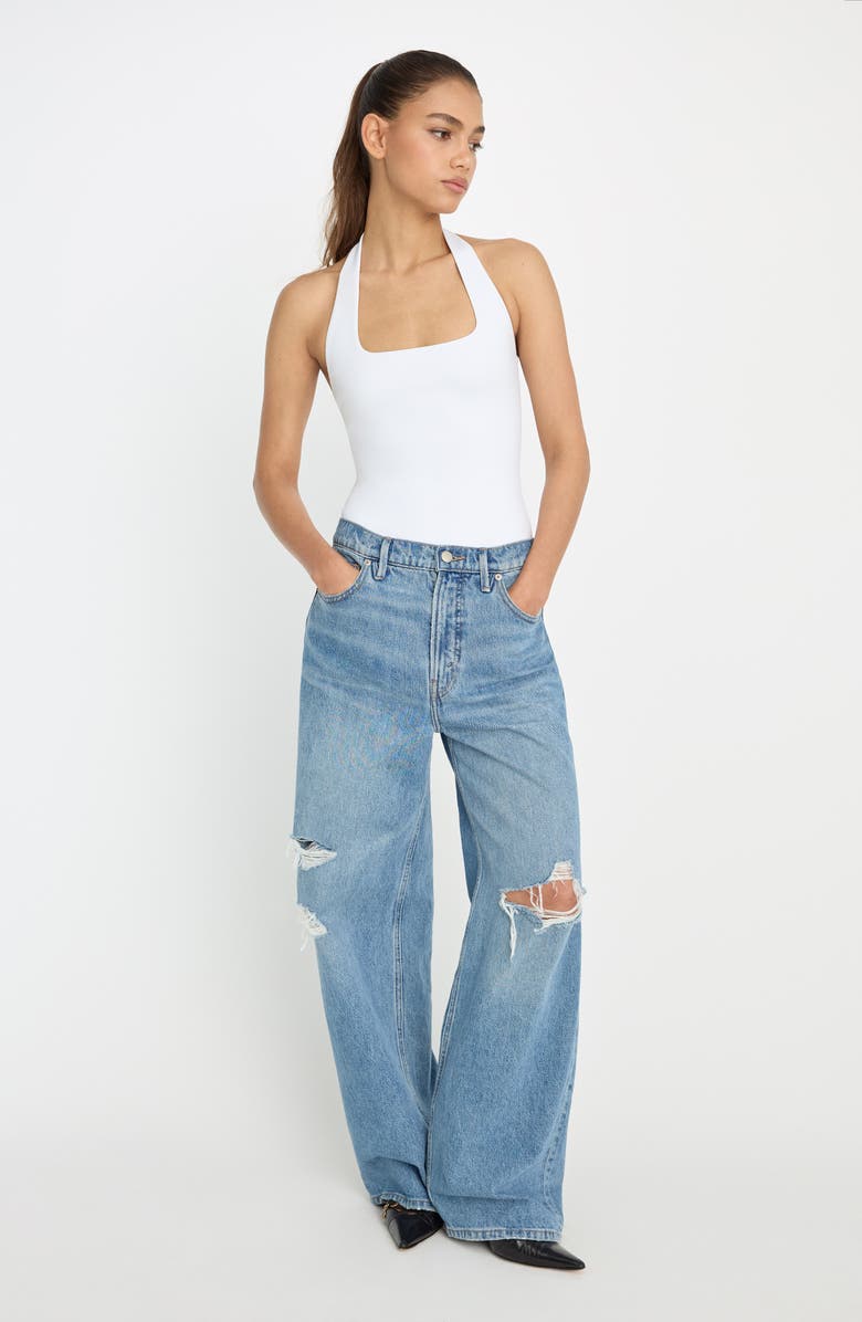 Good American Sculpt Halter Square Bodysuit, Alternate, color, White001