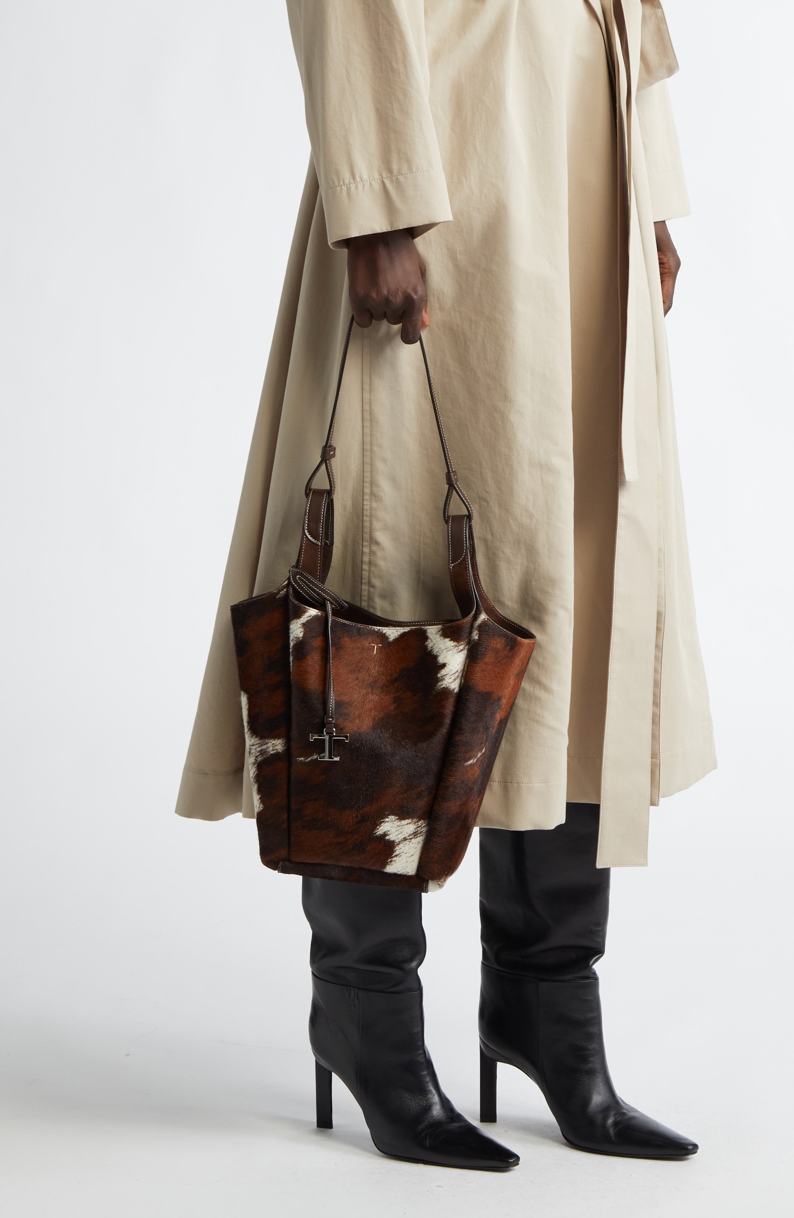 Tod's Small T-Timeless Genuine Calf Hair Bucket Bag, Alternate, color, 