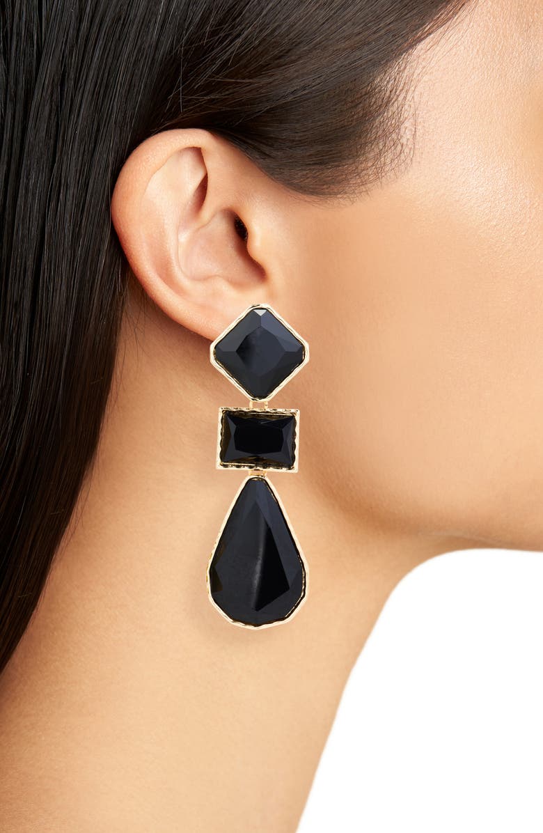 Tasha Triple Drop Earrings, Alternate, color, Jet