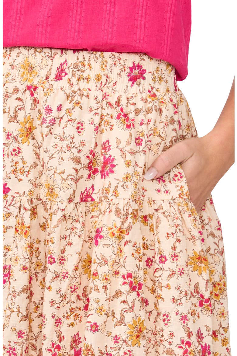 Print Pull-On Tiered Midi Skirt, Alternate, color, BUTTERCREAM