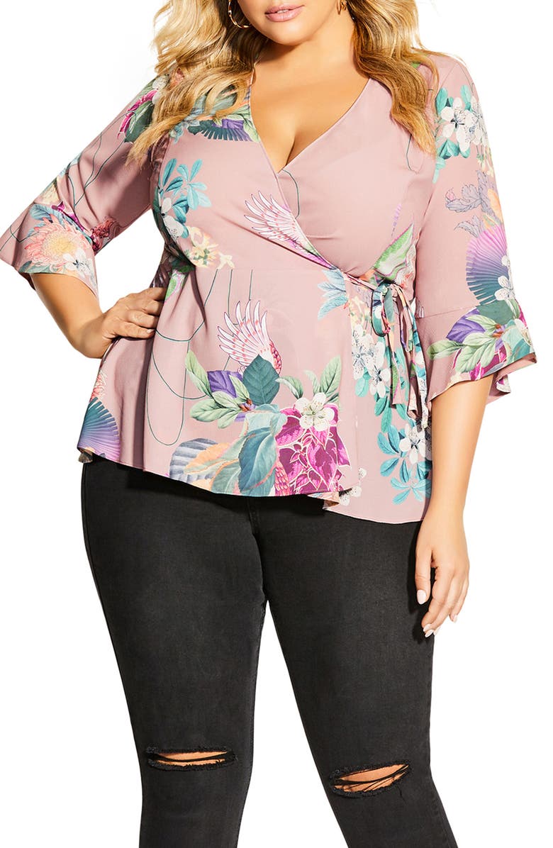 City Chic Floral Peplum Wrap Blouse, Main, color,