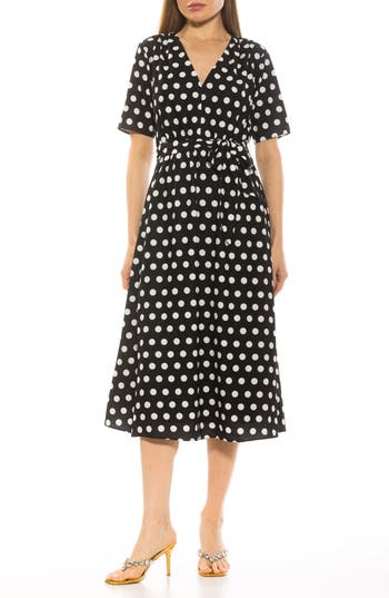 Alexia Admor Larisa Fit & Flare Dress In Black White Polka Dots